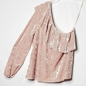 NWT BP. Velour one shoulder sleeve ruffle top sz S